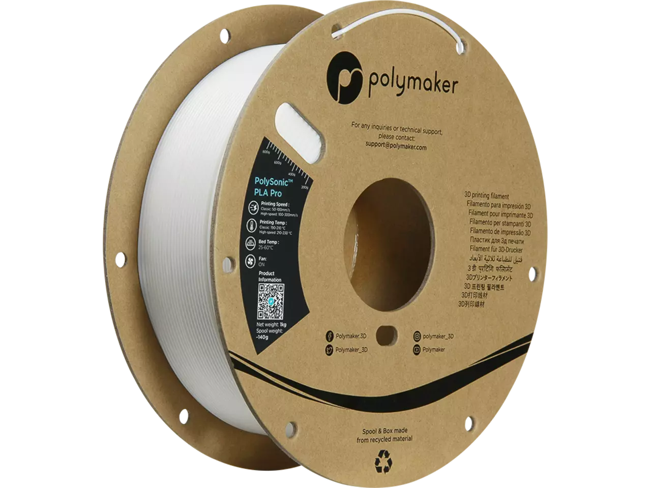 PLA PRO HIGH SPEED TOUGH 1,75mm WHT 1kg POLYMAKER POLYSONIC 3D FILAMENT ...